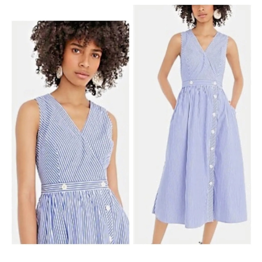 J.Crew Blue White Striped Poplin Cotton Dress